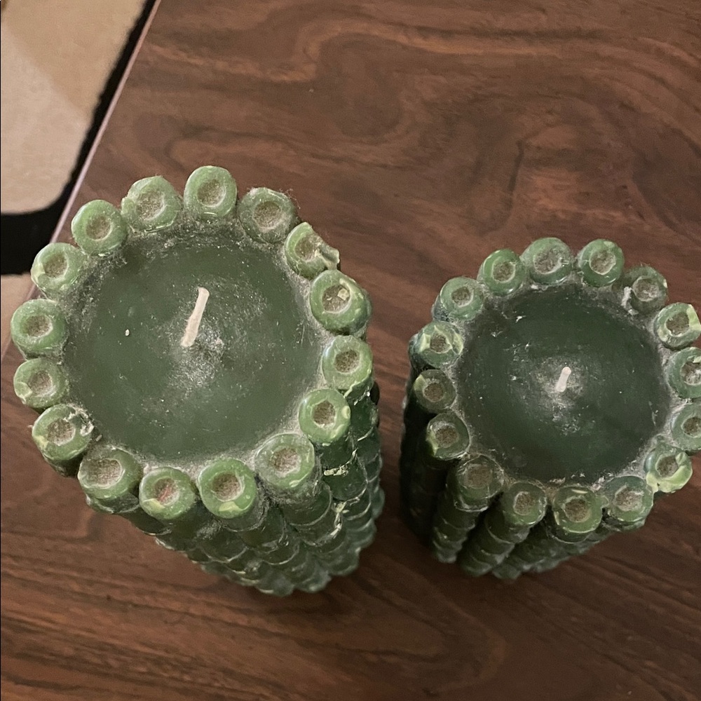 Vintage Never Used Green Bamboo Candle Set - Picture 2 of 4